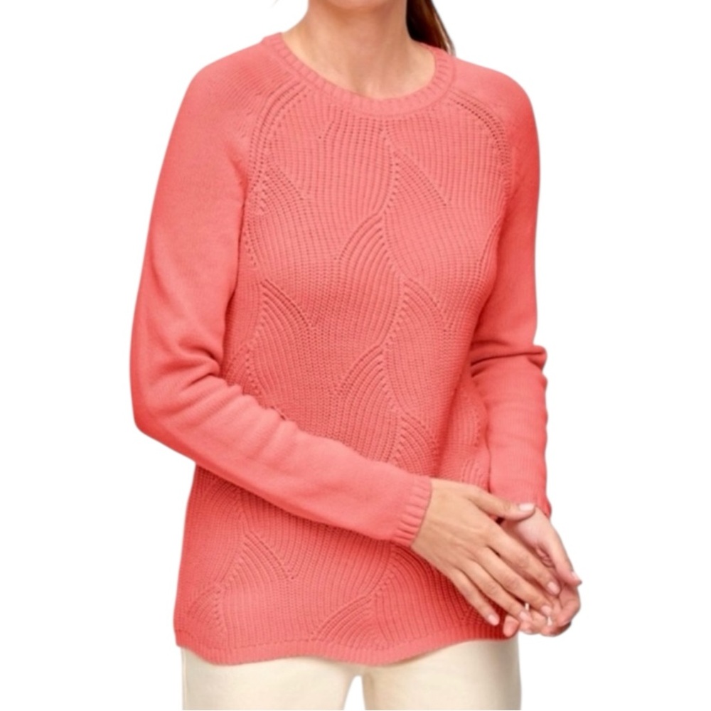 TALBOTS Textured Knit Pointelle Pink Scalloped Edge Sweater  Women’s Size Large